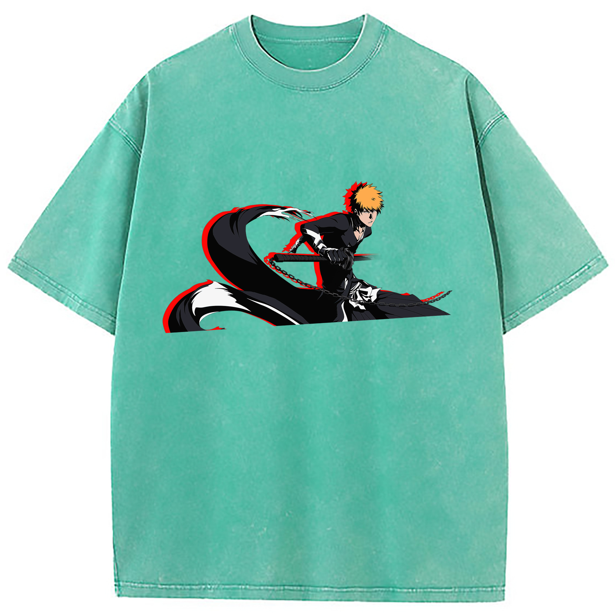（画像用） ブリーチ 黒崎一護（くろさき いちご）BLEACH Kurosaki Ichigo 綿100% ヴィンテージ風 半袖Tシャツ（フロントプリント）